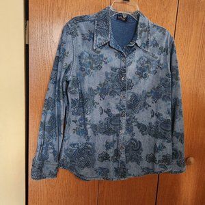 Women's Krazy Kat Blue Jean Print Blouse  Med.